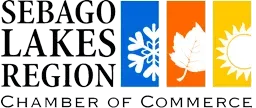 Logo of Maine Outdoor Spaces with seasonal symbols: blue snowflake, orange leaf, and yellow sun for landscaping services.