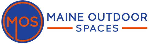 Maine Outdoor Spaces logo featuring the acronym MOS in orange and blue, representing custom stonework services for enhancing indoor and outdoor spaces in Standish, Maine.